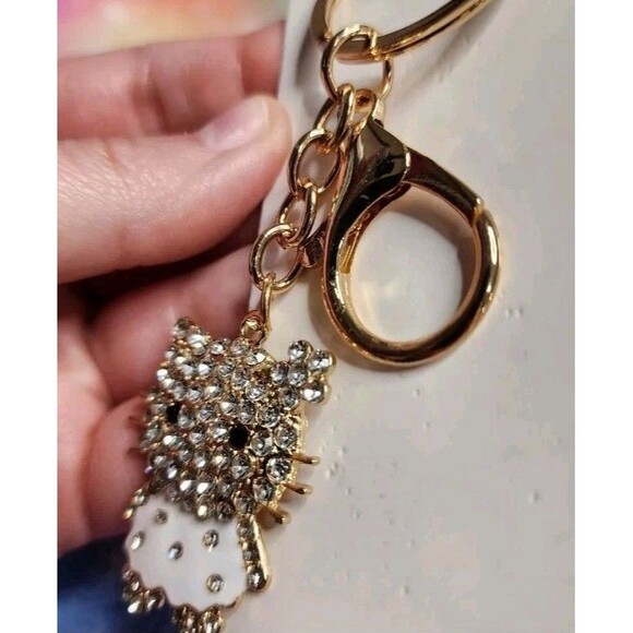 Hello Kitty White Dress Rhinestone Keychain With Clip Bling Sanrio Character - Picture 3 of 4